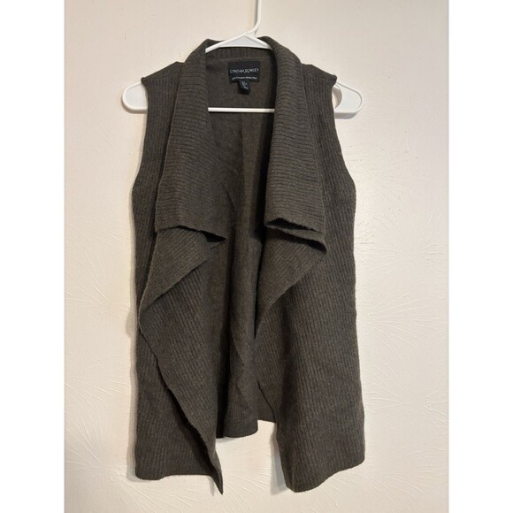 Cynthia Rowley Large Vest 100% Extra Fine Merino Wool Shawl Collar Ribbed Knit - Picture 1 of 5